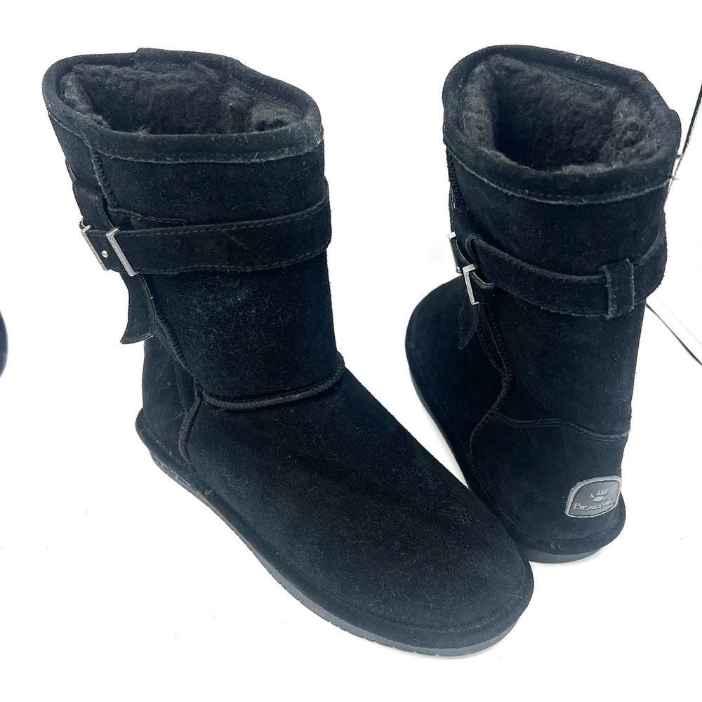 BEARPAW Val Women's Calf Suede Boots Black Comfort - Strap